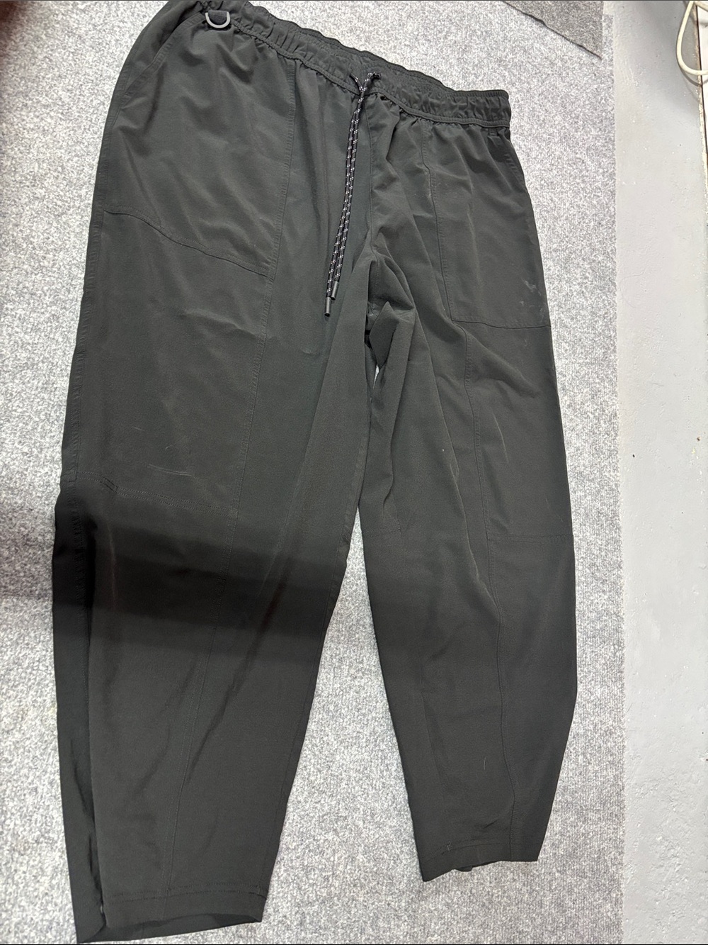 Black Drawstring Capris with Tapered Leg